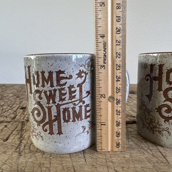 Vintage Home Sweet Home Mugs Pair Speckled Pottery Set Made in Japan 70s Country - Picture 11 of 13